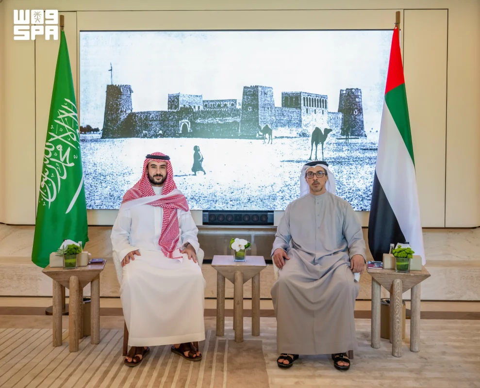 خالد بن سلمان ومنصور بن زايد يستعرضان العلاقات الأخوية بين البلدين