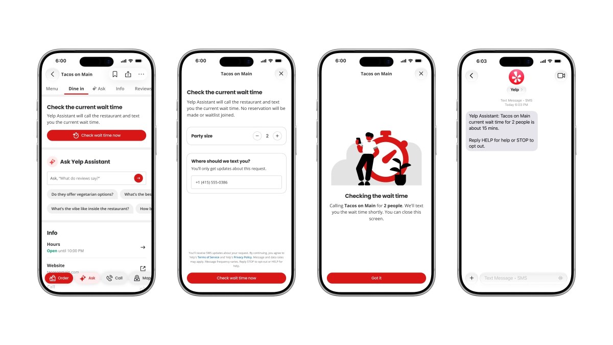 يمكن لـ Yelp الآن الاتصال نيابةً عنك للتحقق من أوقات الانتظار في المطعم
